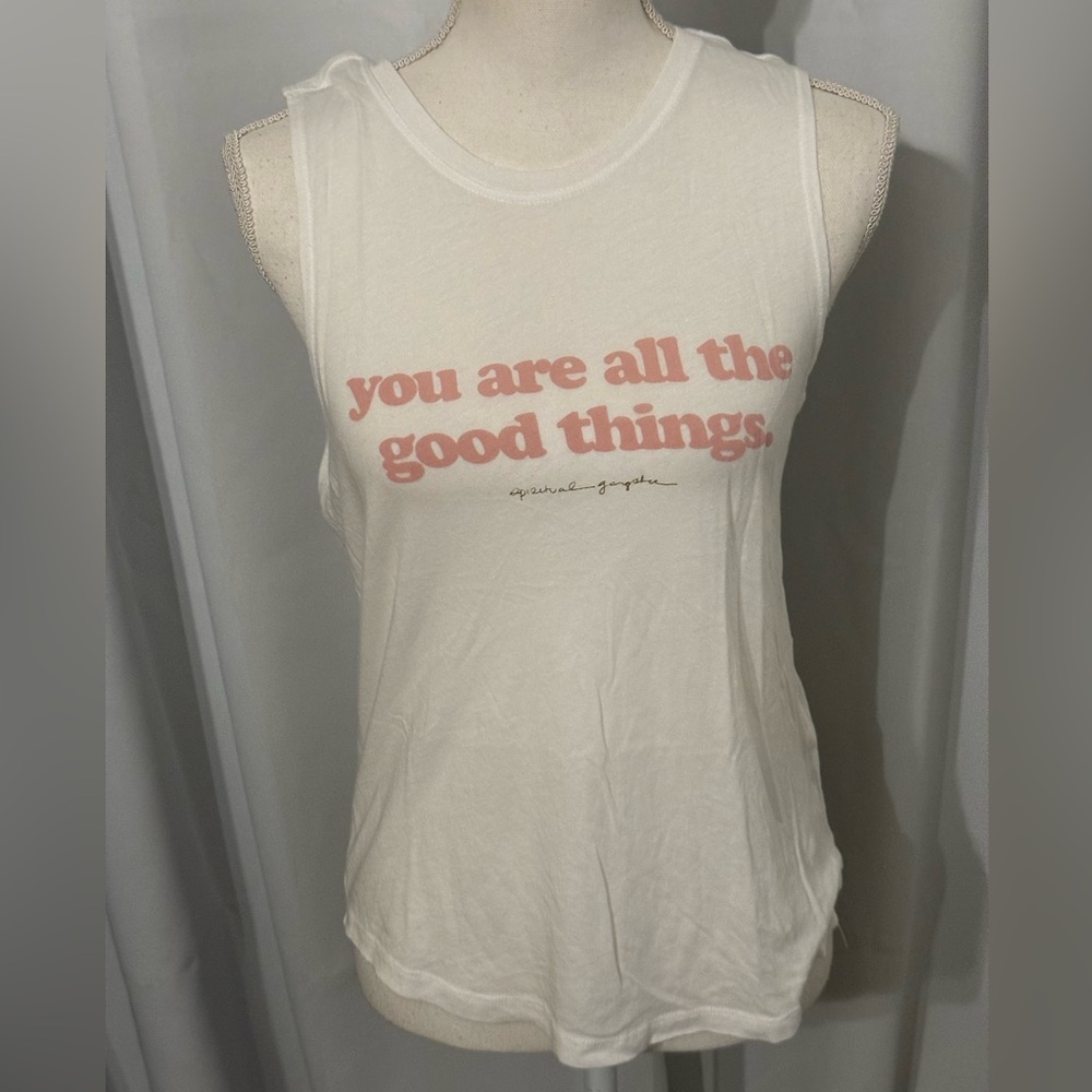 Spiritual Gangster White Tank with Pink Graphic